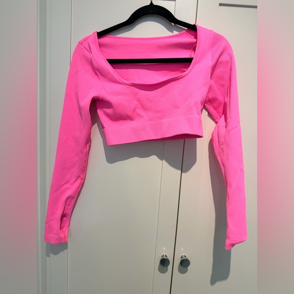 OQQ women’s crop top ribbed exercise seamless long sleeve size medium - Picture 2 of 5